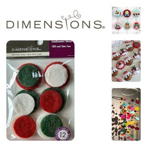 DIMENSIONS CRAFTS 48 SINGLE FELT DOTS Christmas Red White Green 100% WOOL